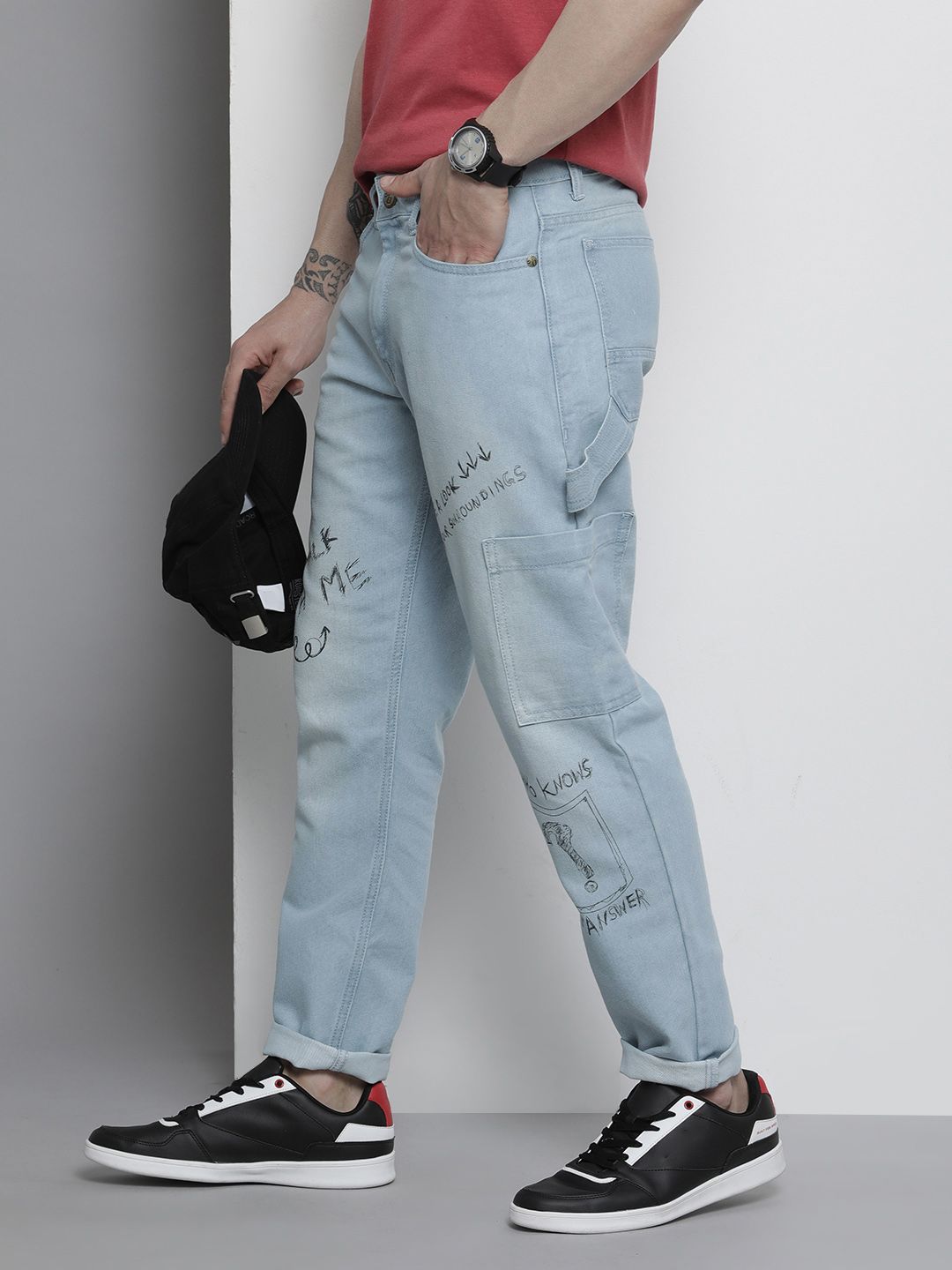 The Indian Garage Co Men Relaxed Fit Light Fade Printed Jeans