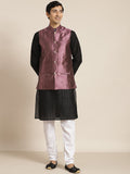 SOJANYA Men Black Chikankari Pure Cotton Kurta with Churidar & Nehru Jacket