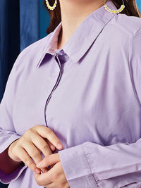 CURVY STREET Comfort Spread Collar Oversized Pure Cotton Shirt