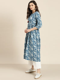 Shae by SASSAFRAS Women Blue & Off-White Printed Anarkali Kurta