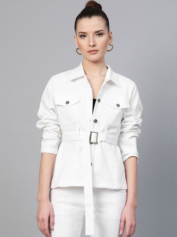 SASSAFRAS Women White Solid Tailored Jacket