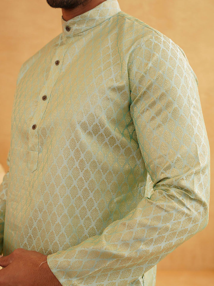 SOJANYA Ethnic Motif Woven Design Mandarin Collar Kurta With Churidar