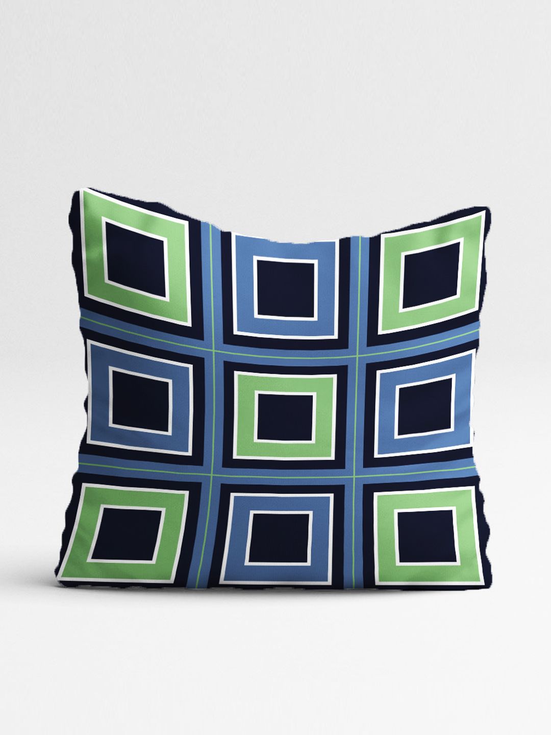 STITCHNEST Green & White Set of 5 Geometric Square Cushion Covers