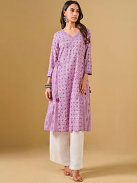 Global Desi Ethnic Motifs Printed V-Neck A-Line Kurta