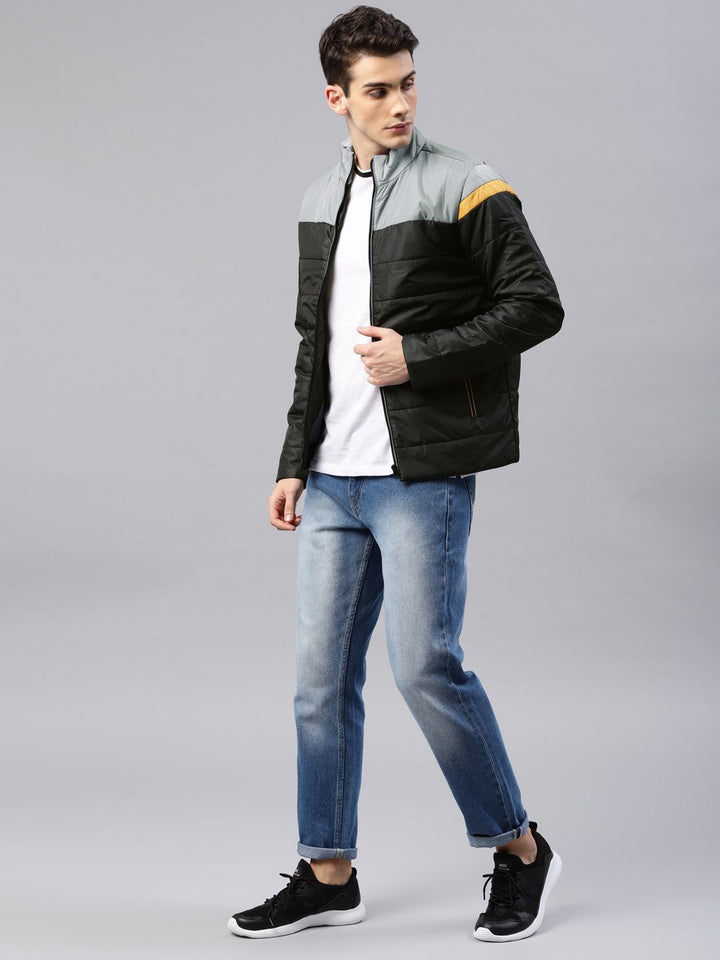HRX by Hrithik Roshan Men Black & Grey Colourblocked Padded Jacket