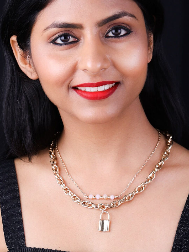 VOGUE PANASH Gold-Plated And Lock Shaped Layered Necklace
