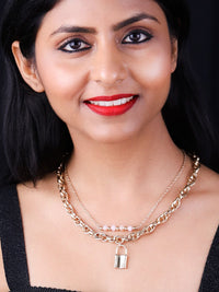 VOGUE PANASH Gold-Plated And Lock Shaped Layered Necklace