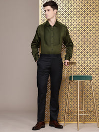 House of Pataudi Pure Cotton Pleated Opaque Party Shirt