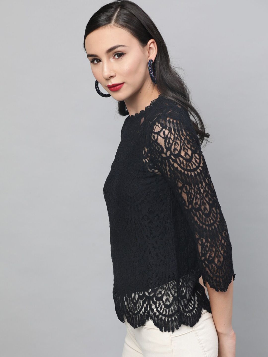 STREET 9 Women Black Self Design Top