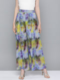 SASSAFRAS Women Purple & Yellow Dyed Wide Leg Pleated Palazzos