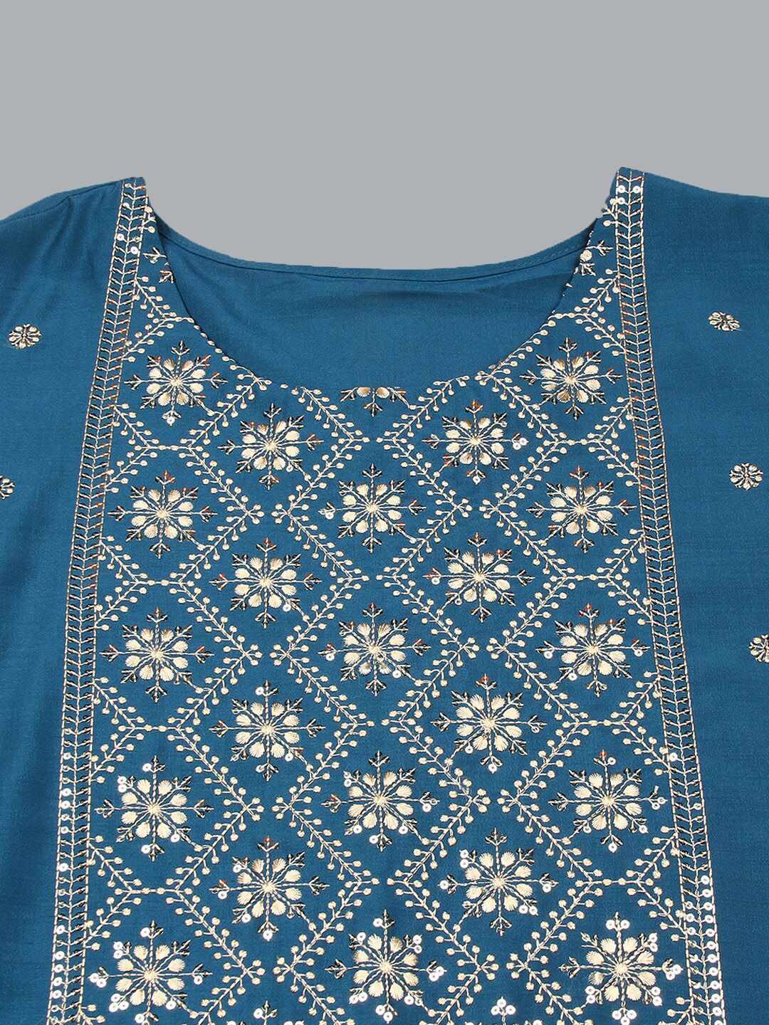 KALINI Ethnic Motifs Sequinned Embroidered Straight Kurta With Trousers & Dupatta