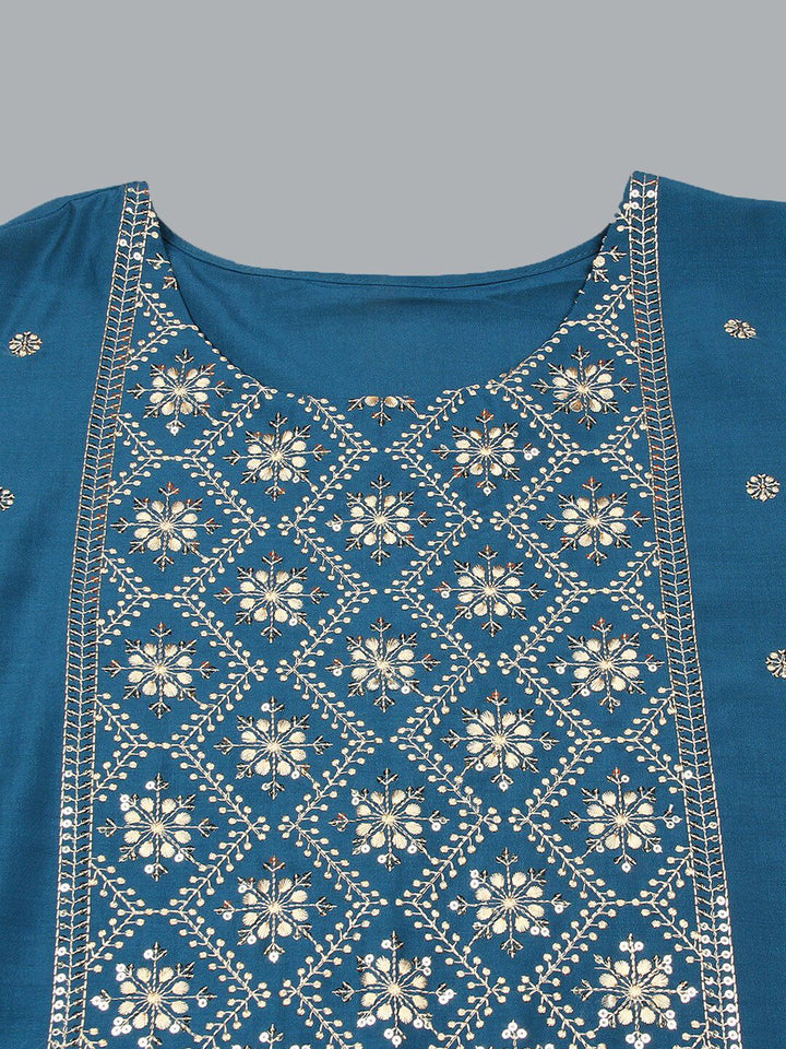 KALINI Ethnic Motifs Sequinned Embroidered Straight Kurta With Trousers & Dupatta