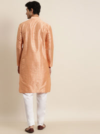 SOJANYA Kurta Berpetak Lelaki Berwarna Peach & Berton Emas