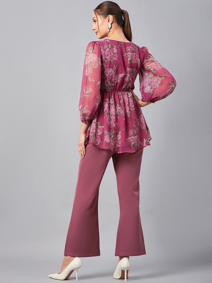 Antheaa Floral Printed V-Neck Tunic With Trousers