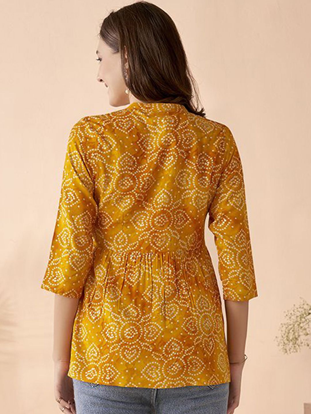 Anouk Bandhani Printed Thread Work A-Line Short Kurti