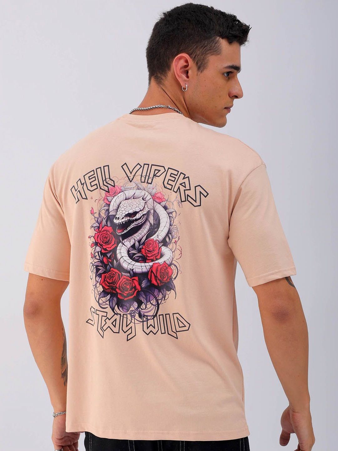 The Indian Garage Co Men Back Printed Boxy Oversized Round Neck T-shirt