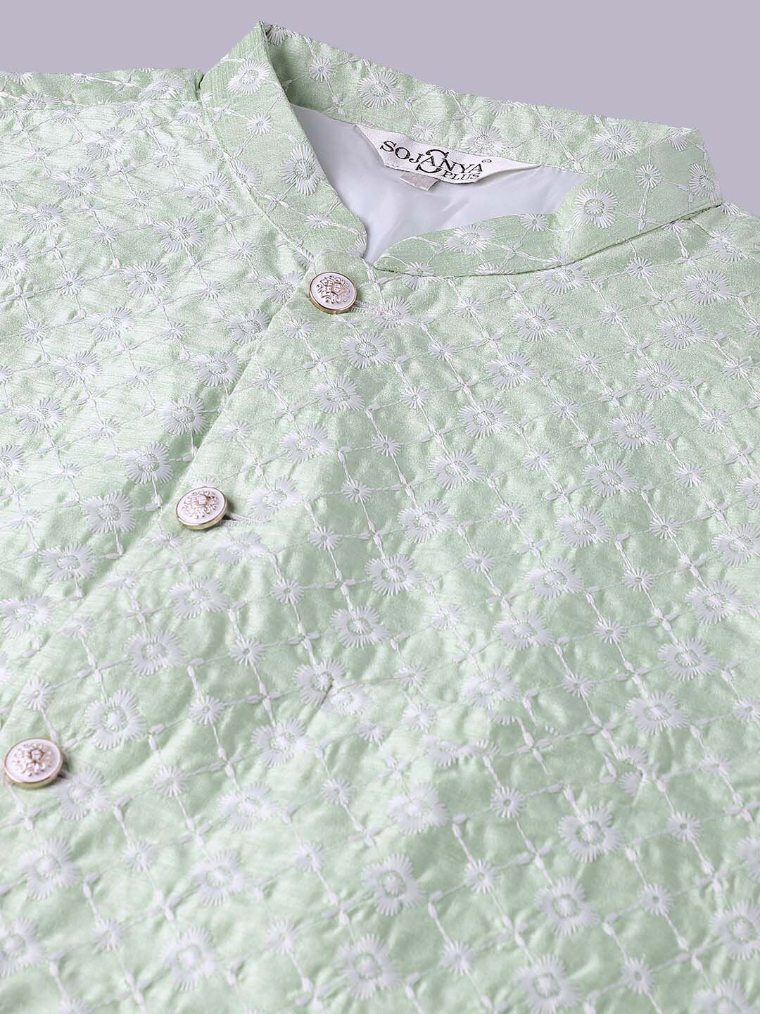 SOJANYA PLUS Plus Size Bordir Cotton Kurta Dengan Piyama & Sulam Jaket Nehru