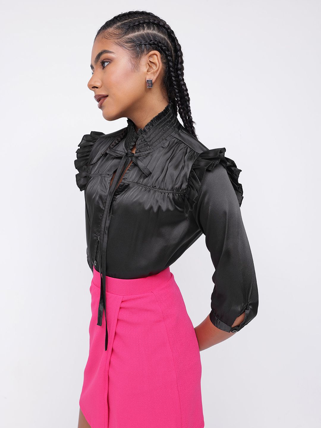 DressBerry Dark Raven Ruffle Gathered Top
