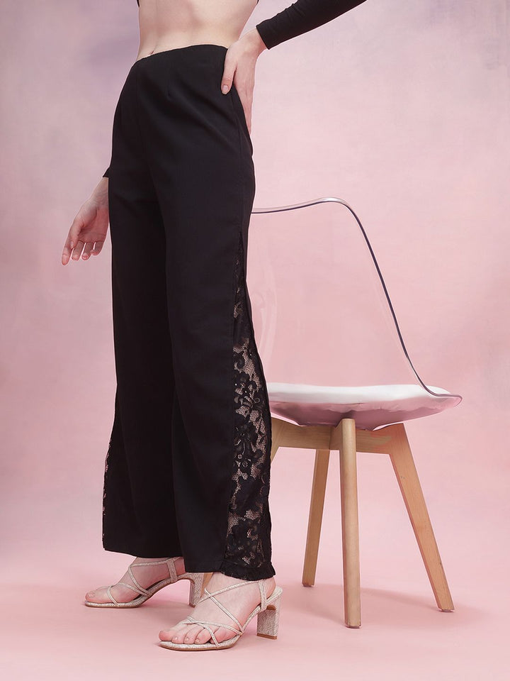 DressBerry Women Flared Trousers with Lace-Detail