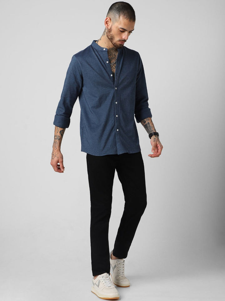 VASTRADO Classic Slim Fit Mandarin Collar Cotton Shirt