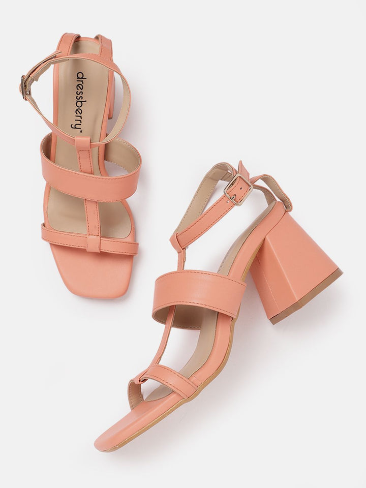 DressBerry Striped Open -Toe Block Heeled Sandals
