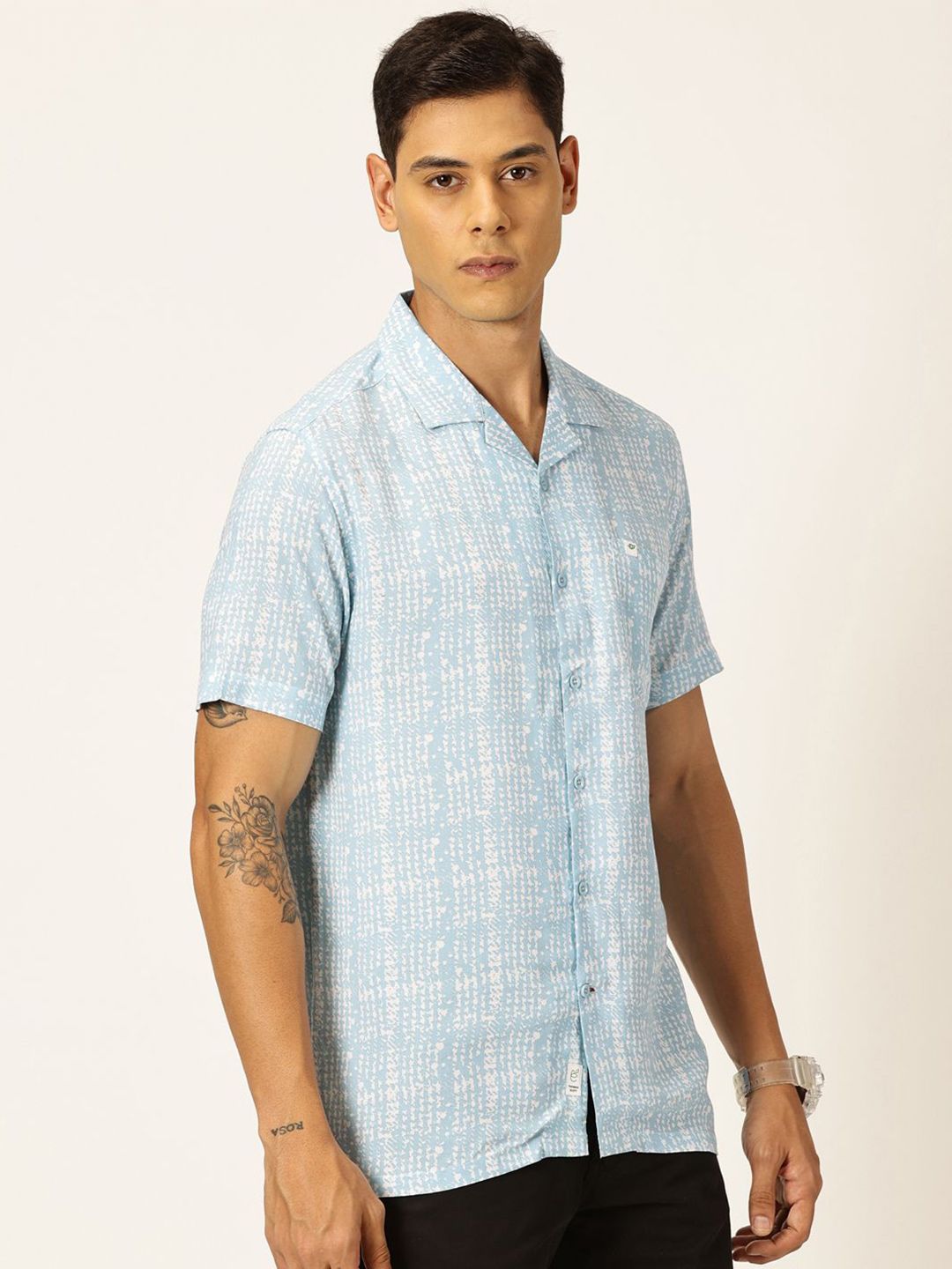 Thomas Scott Men Premium Printed Cuban Collar Casual Shirt