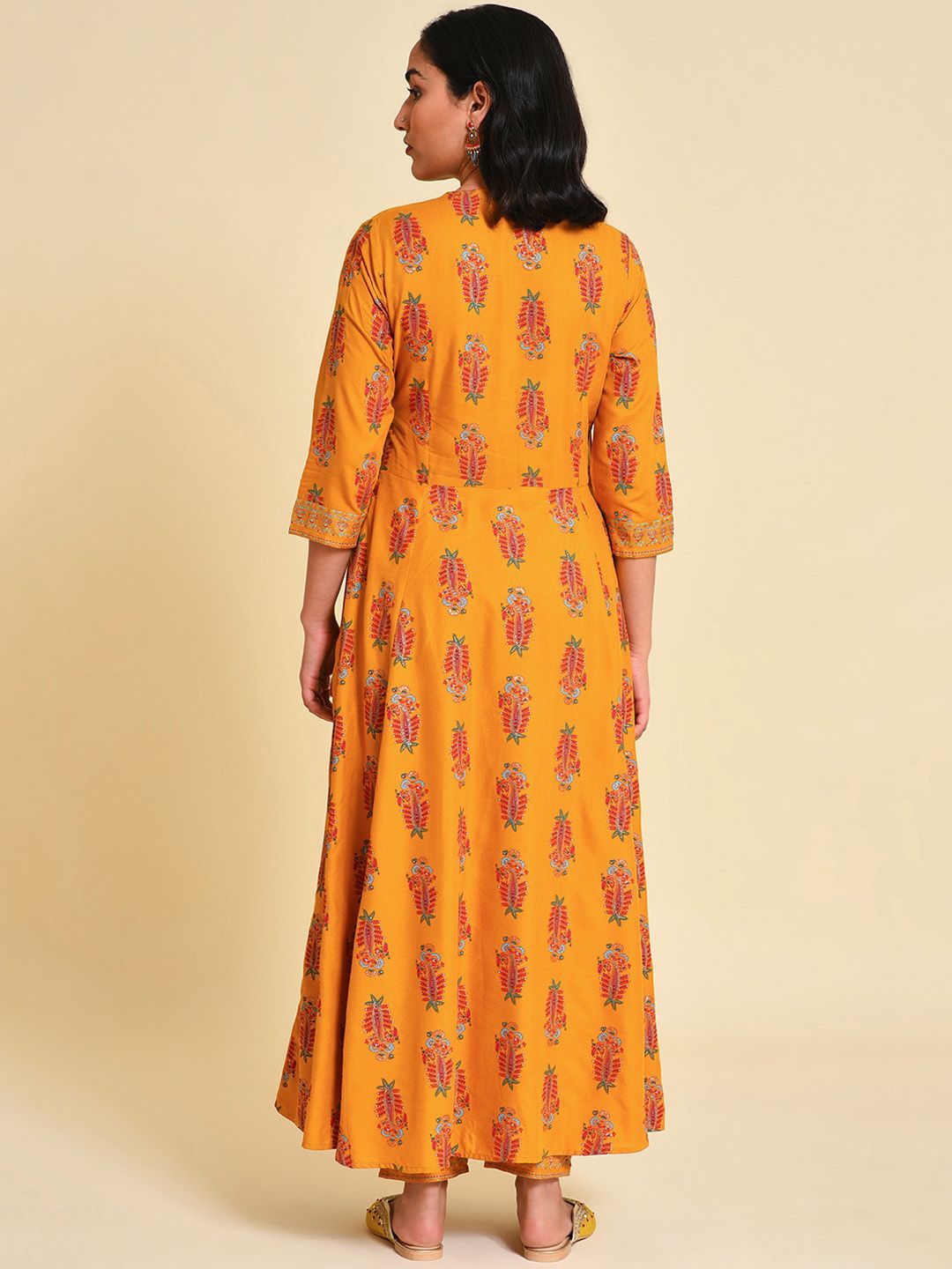 W V-Neck Angrakha Ethnic Motifs Printed A-Line Kurta with Trousers