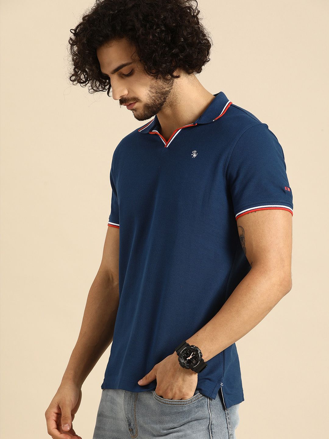 Menjadi T-Shirt Kapas Polo Polo Lelaki Manusia Biru