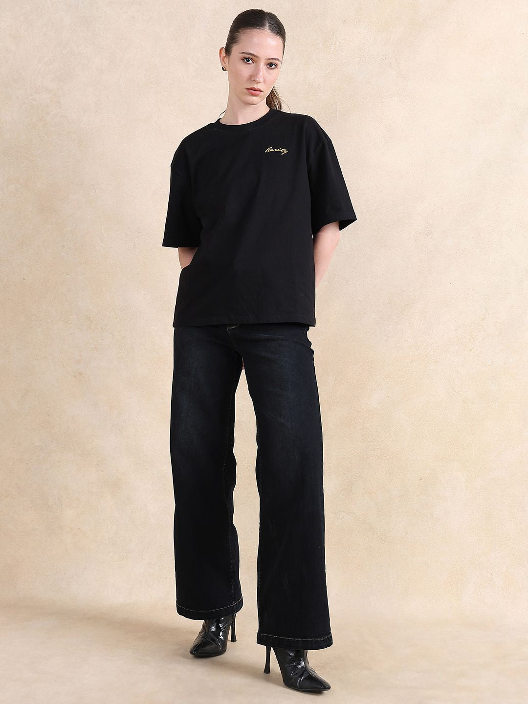 RAREISM Women Graphic Printed Round Neck Cotton Oversized T-shirt