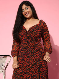 Berrylush Curve Plus Size Floral Print Georgette Maxi Dress