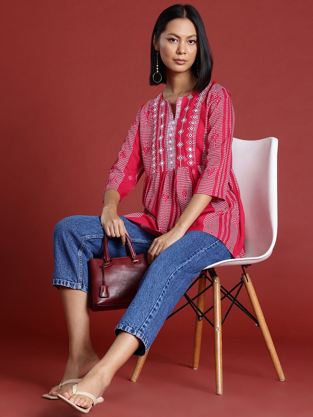 all about you Geometric Printed Mirror Work Festive Kurti