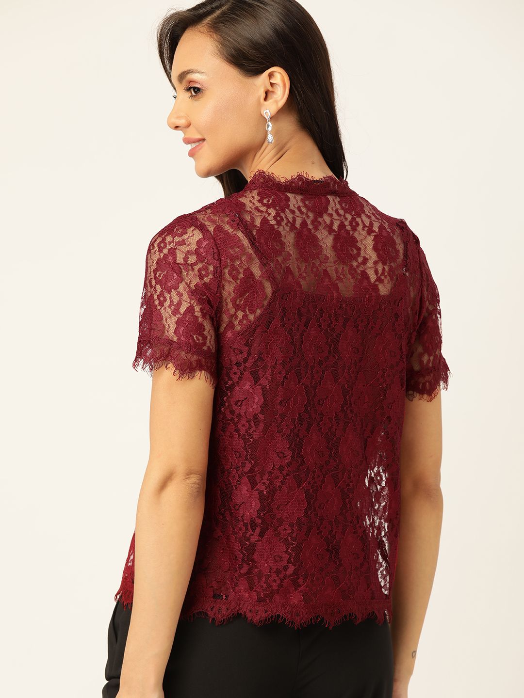 Renda renda diri dressberry maroon atas dengan slip