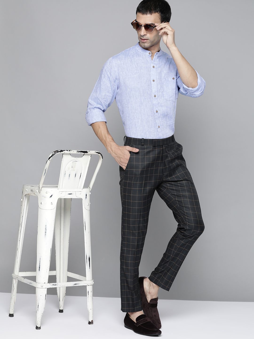 DENNISON Men Black Checked Smart Tapered Fit Trousers