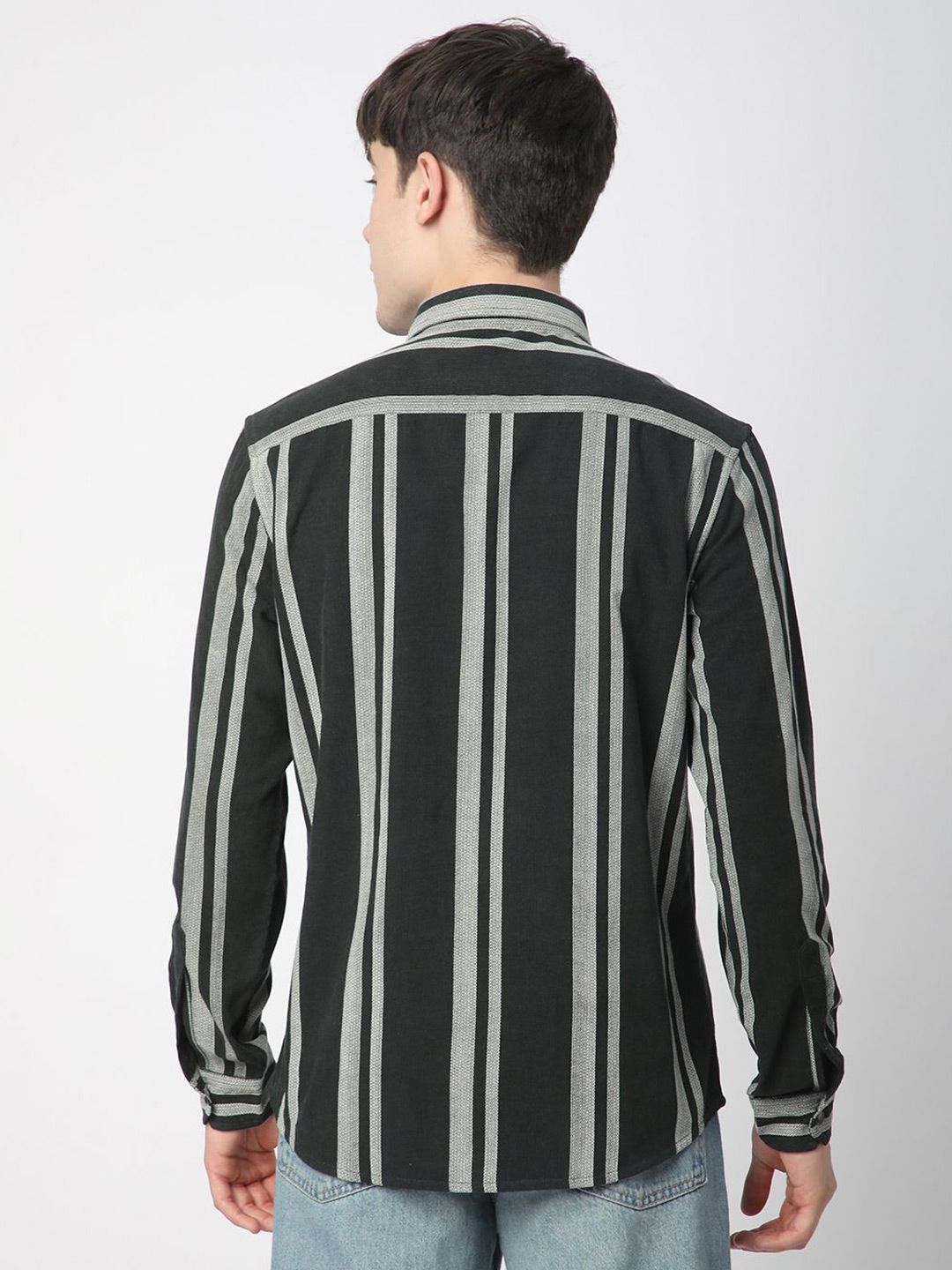 VASTRADO Men Classic Spread Collar Vertical Striped Cotton Casual Shirt