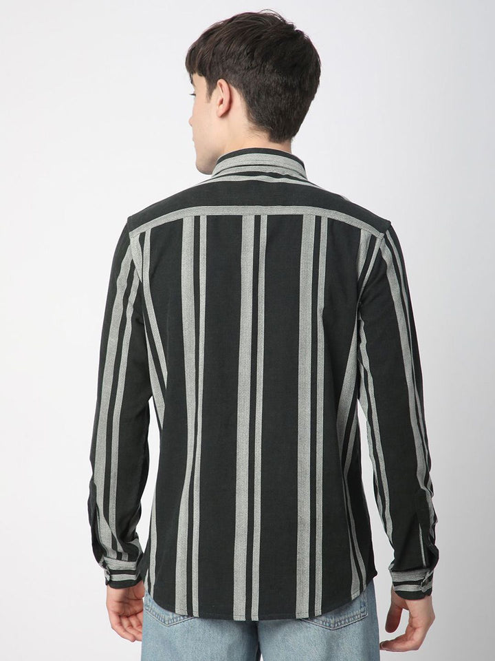 VASTRADO Men Classic Spread Collar Vertical Striped Cotton Casual Shirt