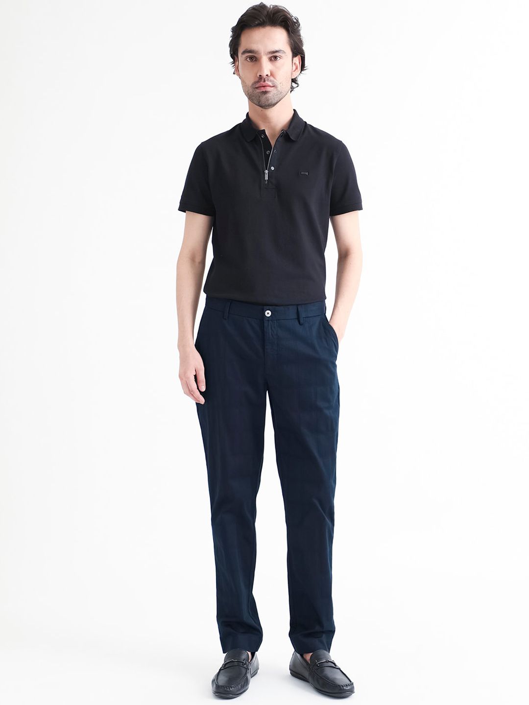 RARE RABBIT Men Quince Mid Rise Cotton Slim Fit Trouser