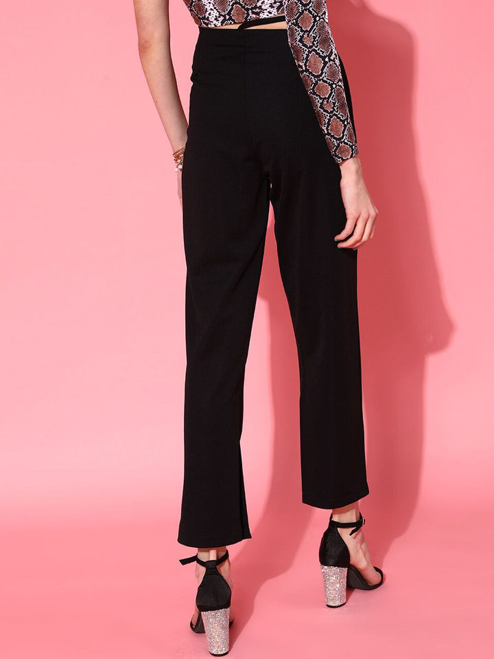 STREET 9 Women Black Tapered Fit High-Rise Trousers