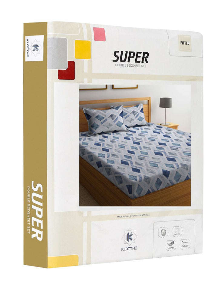 KLOTTHE Putih Geometrik Kapas Tulen 400 TC Dilengkapi Cadar King Superfine dengan 2 Sarung Bantal-250 x 225 cm