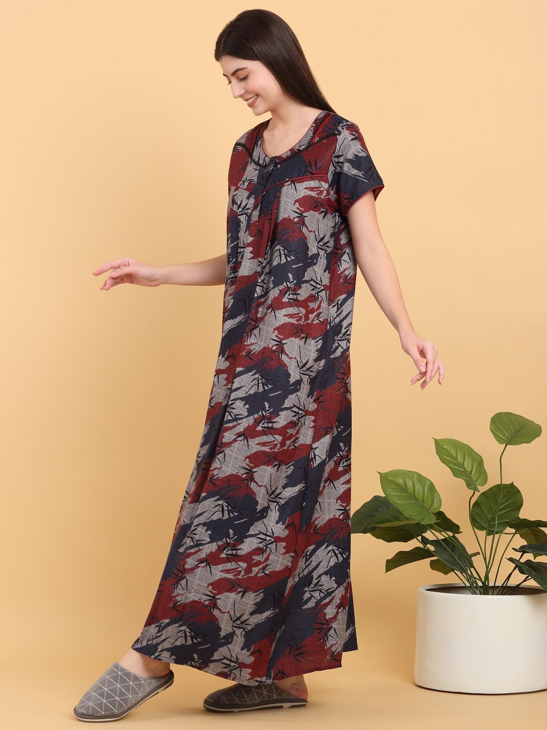Sweet Dreams Round Neck Print Maxi Nightdress