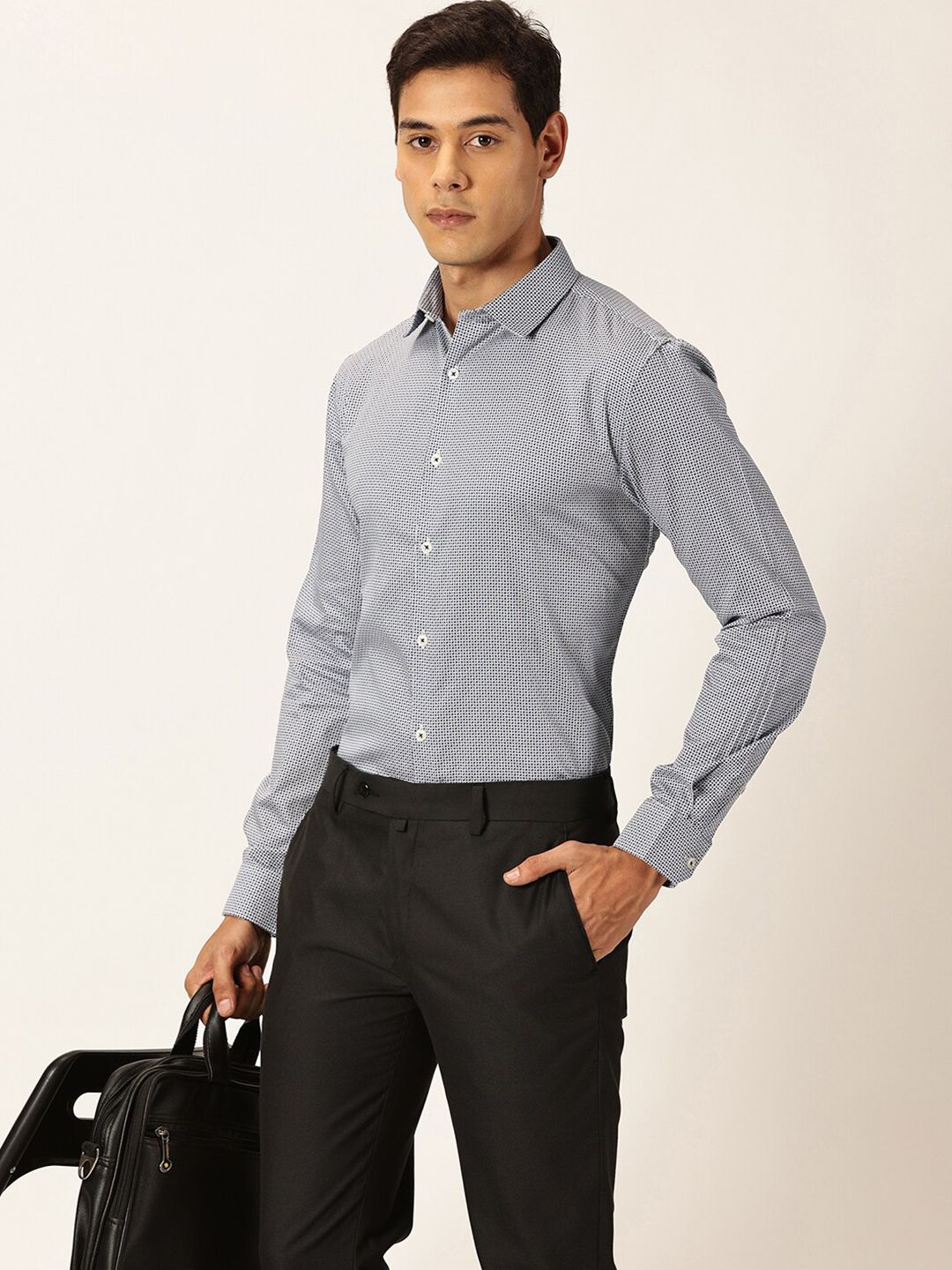 Thomas Scott Premium Slim Fit Micro Ditsy Printed Cotton Formal Shirt