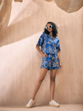 Pink Paprika by SASSAFRAS Blue Floral Printed Pure Cotton Shirt With Shorts Co-Ords
