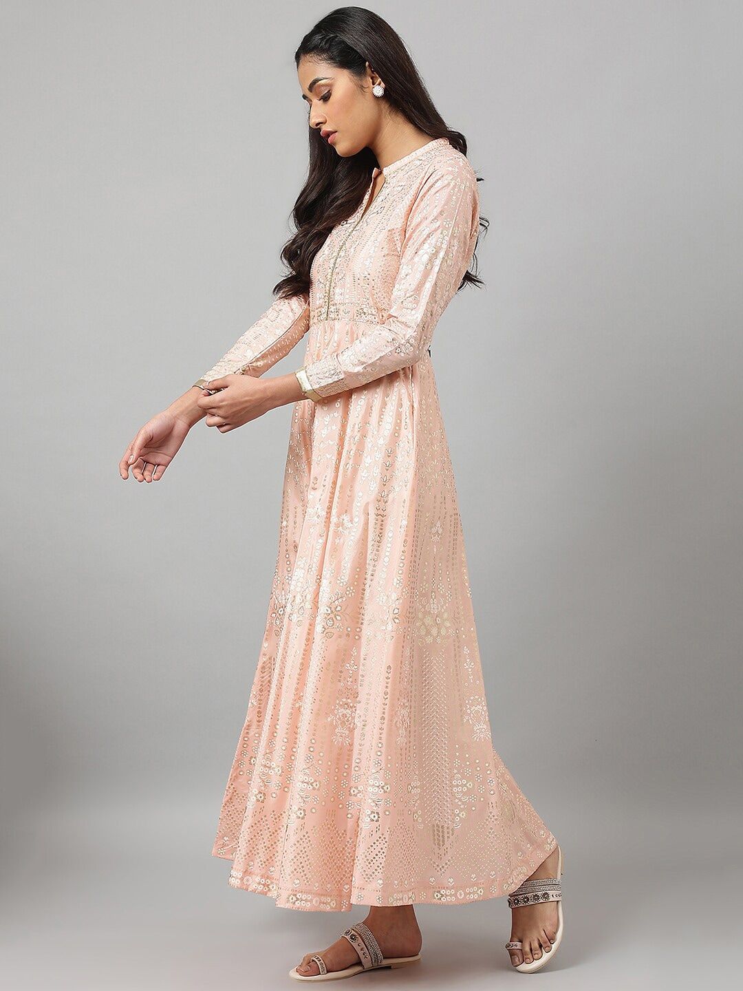 W Women Beige Ethnic Motifs Ethnic Maxi Ethnic Dress