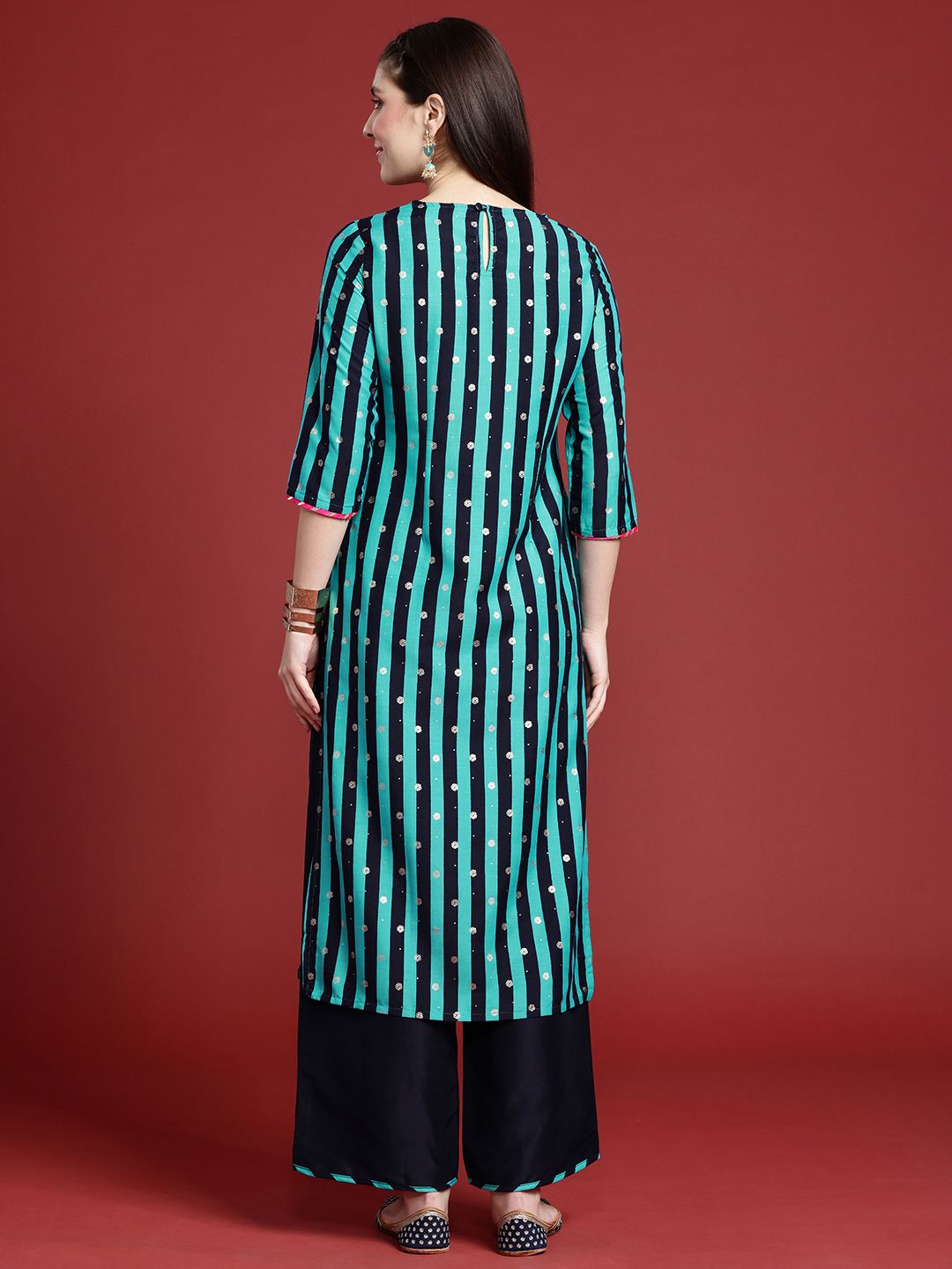 Anouk Striped Kurta with Palazzos & Dupatta