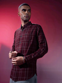 THE BEAR HOUSE Men Maroon & Grey Slim Fit Solid Casual Shirt