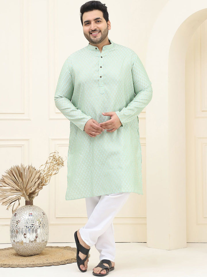 SOJANYA PLUS Ethnic Motifs Woven Design Band Collar Silk Straight Kurta