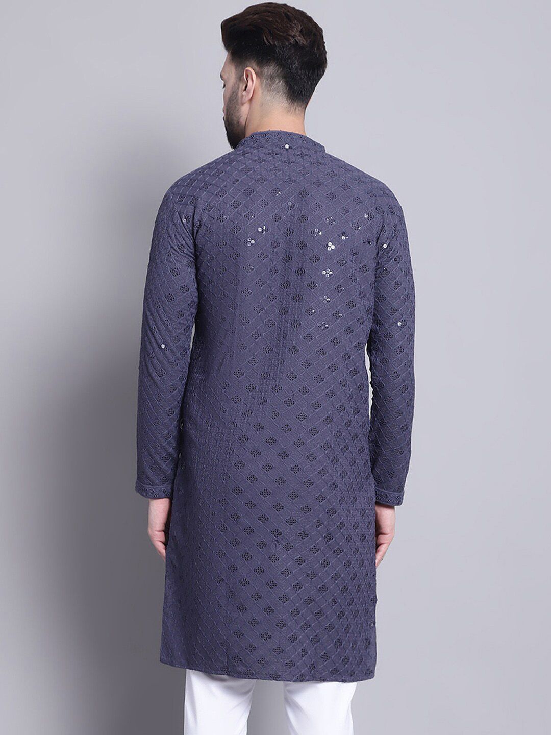 SOJANYA Geometric Embroidered Sequence Mandarin Collar Pure Cotton Kurta