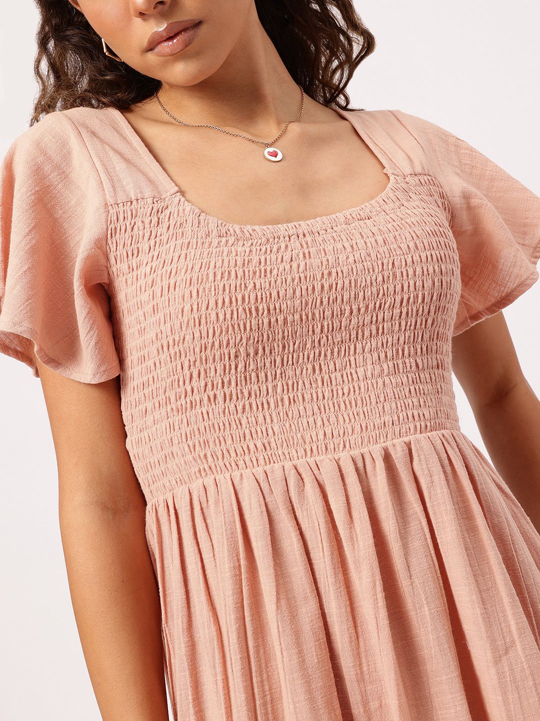 DressBerry Sweet Elegance Cut-Out Smocked Flutter Sleeve Mini Dress