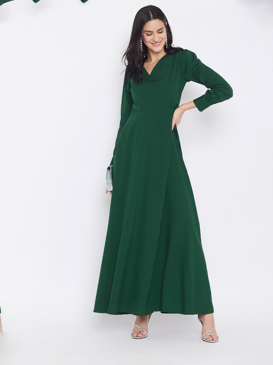 Berrylush Women Green Solid Maxi Dress
