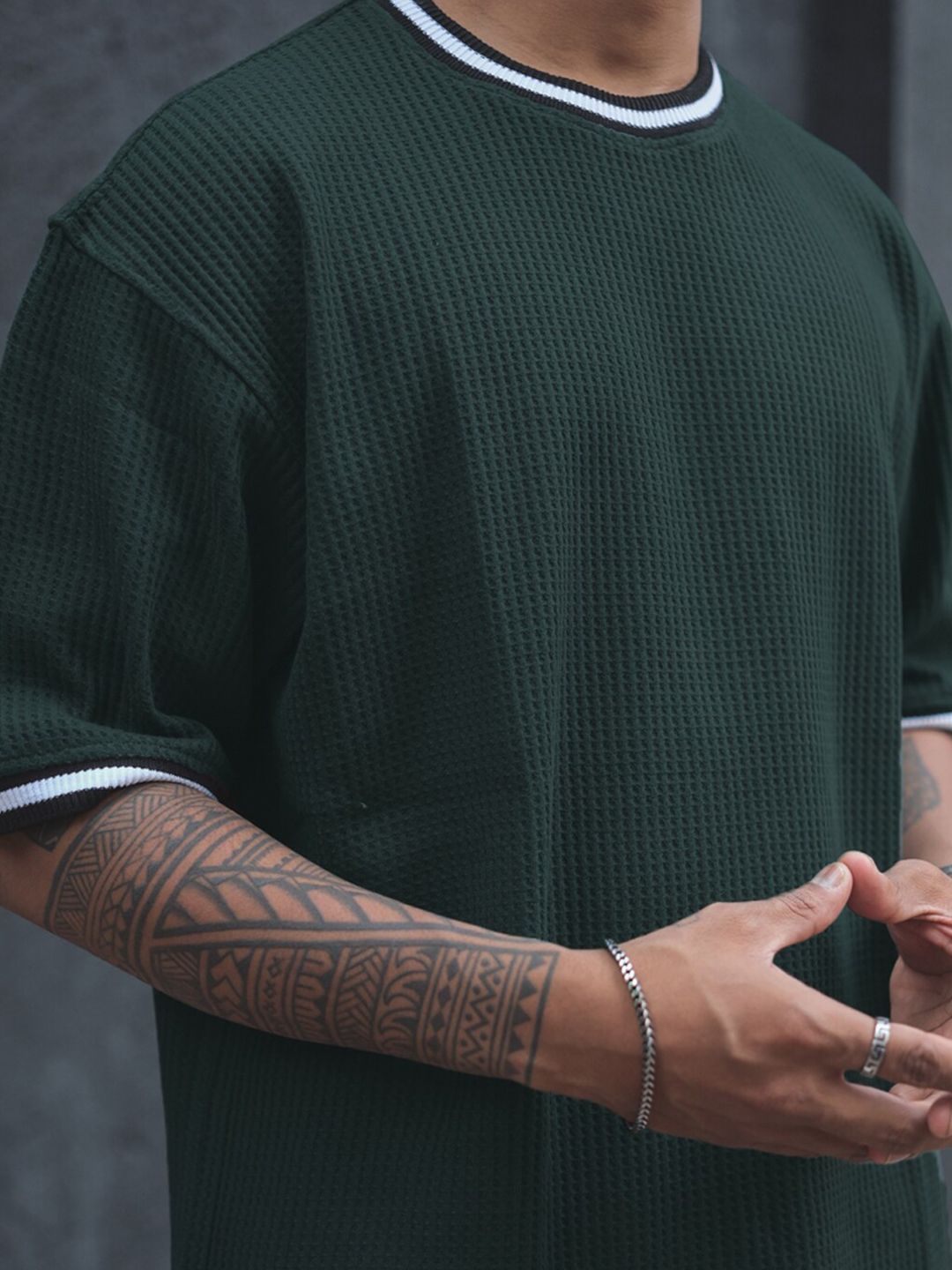 Powerlook Green Cotton Round Neck Oversized T-shirt
