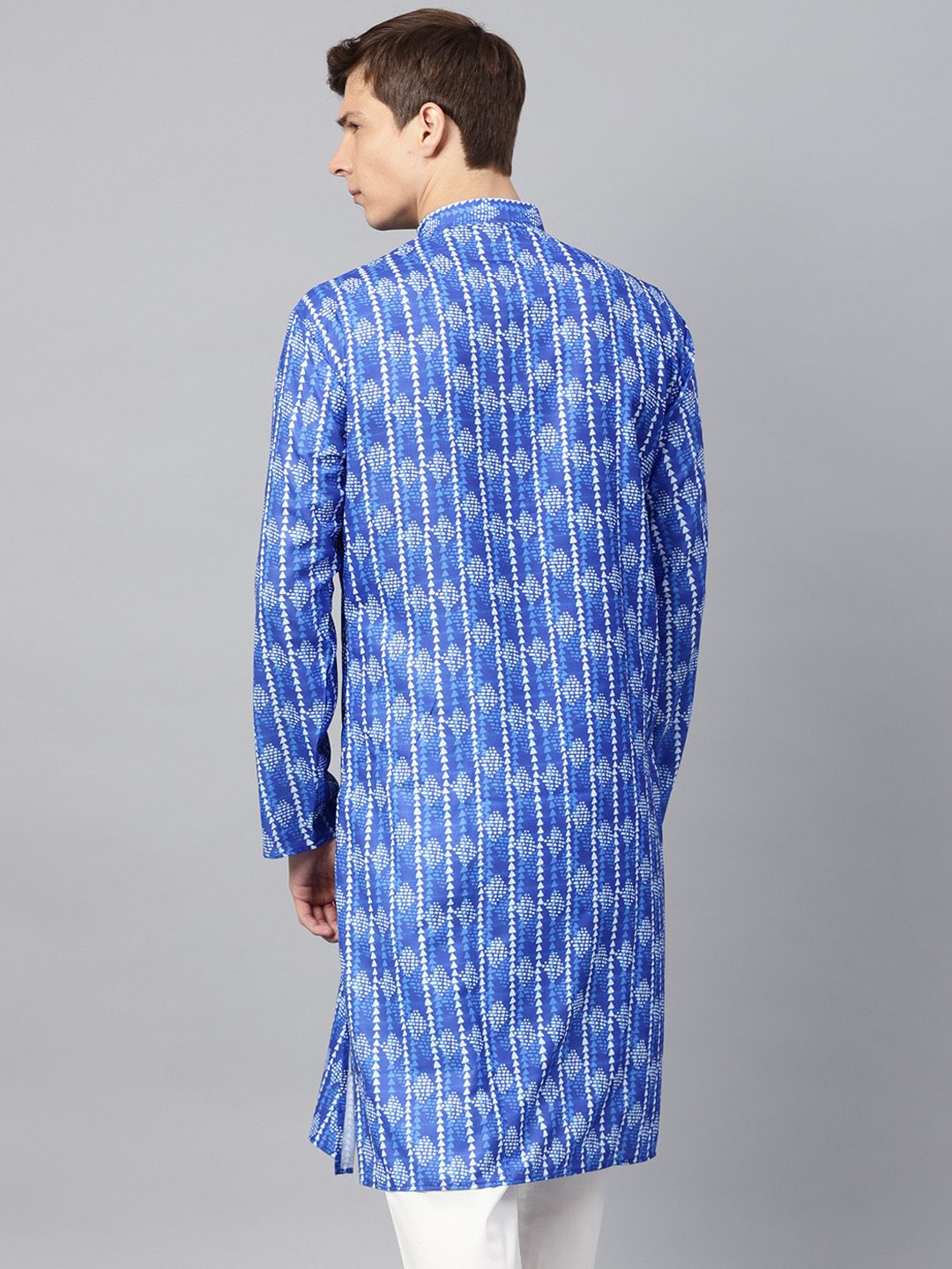 SOJANYA Kurta Lurus Bercetak Biru & Putih Lelaki